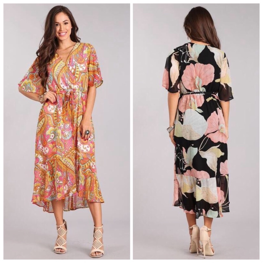 ⭐️HOST PIC⭐️  Coral Paisley Hi Lo Wrap Dress Lined